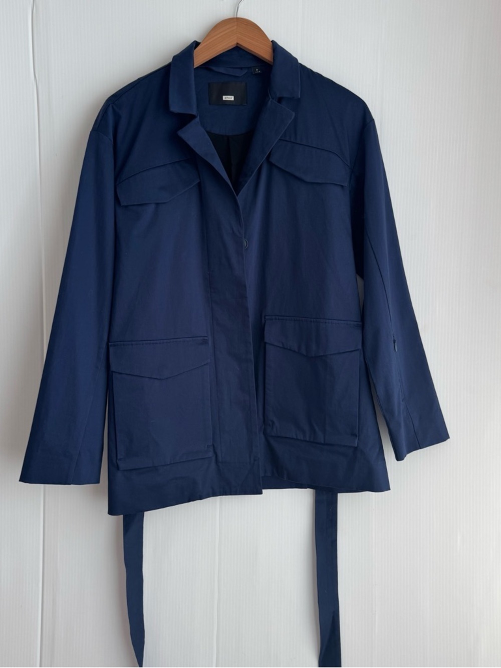 Away Navy Travel Jacket with Tie Waist